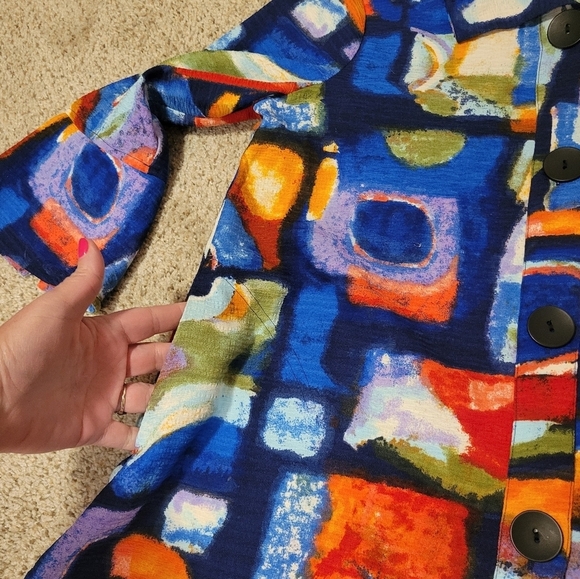 Ali Miles Colorful Artsy Button Blazer Jacket Women's Small Flare Sleeves Pocket - Picture 8 of 8